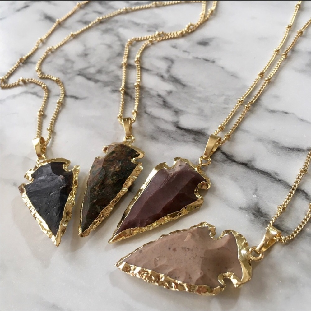14K Gold Boho Arrowhead Natural Stone Necklace